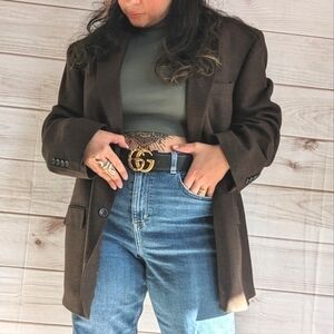 Oscar de la Renta Oversized Suit Blazer in Lambswool & Cashmere in Plaid Sz 16